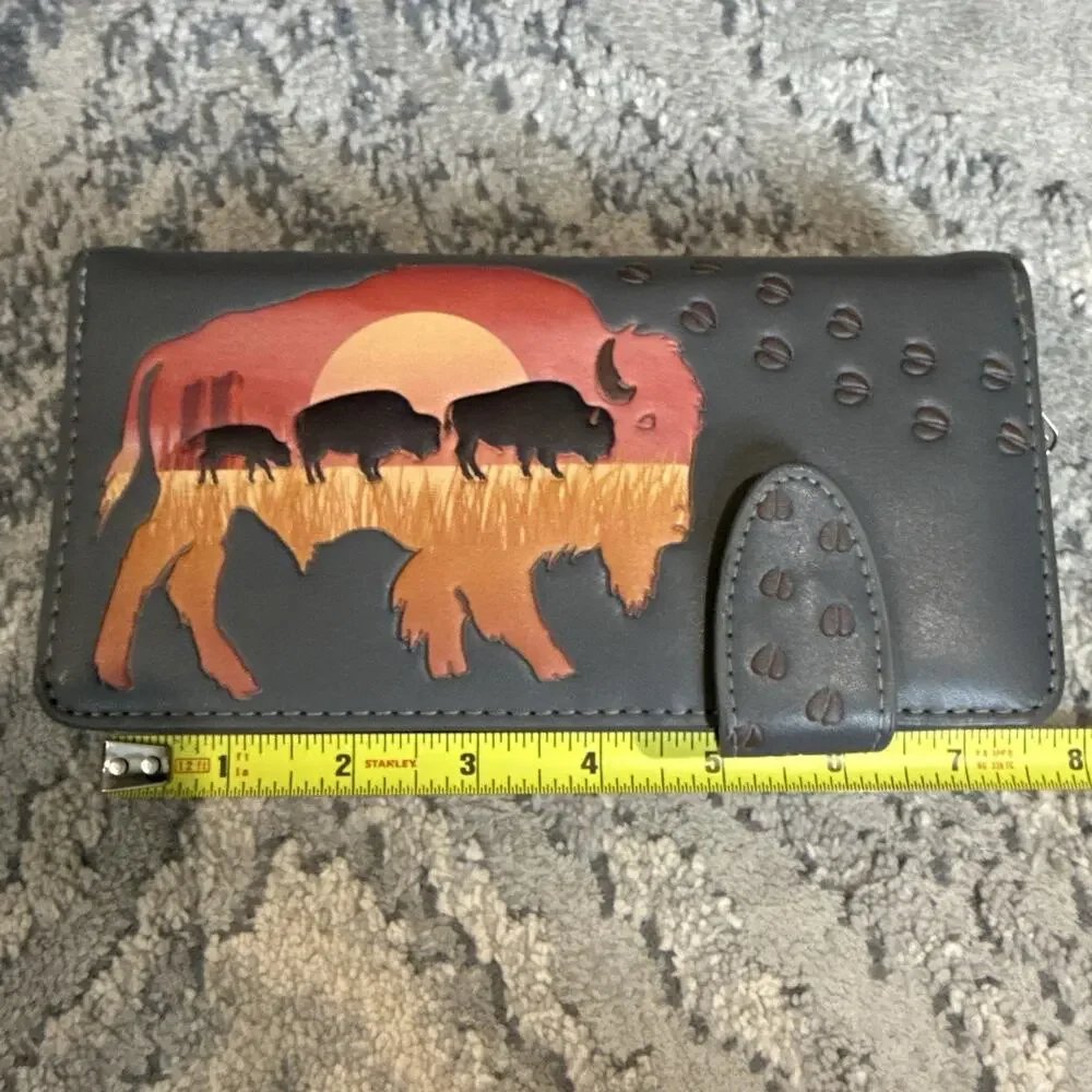 Shag Wear Womens Vegan Wallet Buffalo Animal Clutch Zipper Gray